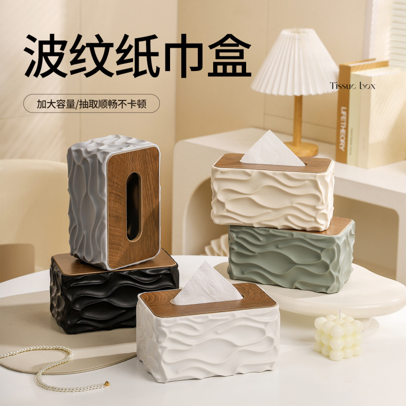 Simple And Creative Desktop, Large-Capacity Tissue Box, Plastic Home Living Room, Wooden Lid Tissue Box, Napkin Storage Box Item Picture