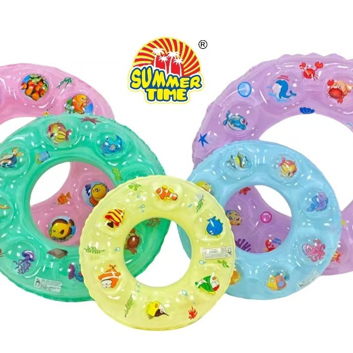 夏季加厚儿童成人充气腋下双气囊双层透明水晶圈游泳圈白底实物图