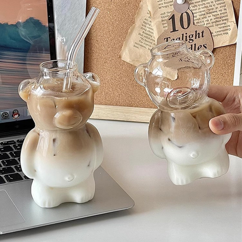ins网红餐厅小熊杯子咖啡杯 可爱卡通玻璃杯创意水杯果汁杯奶茶杯