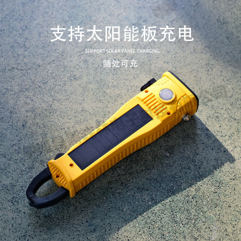 LED flashlight, USB multi-functional car safety window-breaking hammer, cutter, solar work light, high-intensity emergency light details Picture