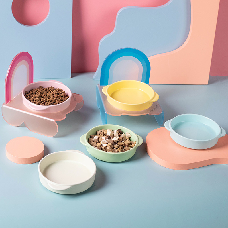 Wholesale of Korean Bridga double-eared cat bowls, dog food bowls, ceramic pet bowls, cat and dog food bowls without black chins, and slow food bowls