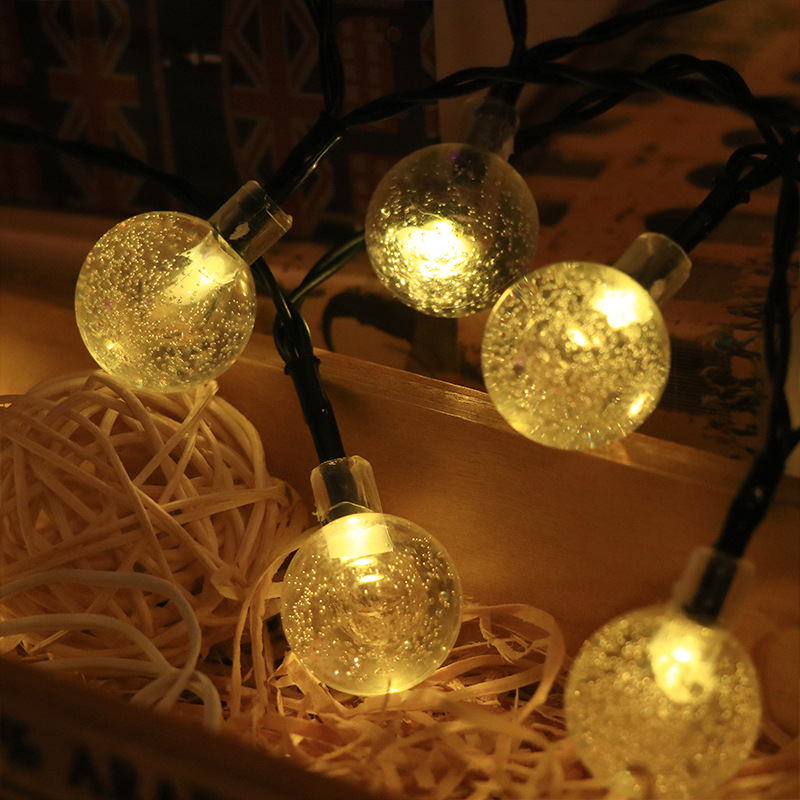 Crystal chandelier, solar light string, 30-LED bubble ball, Christmas festival color light, outdoor camping, courtyard decoration details Picture
