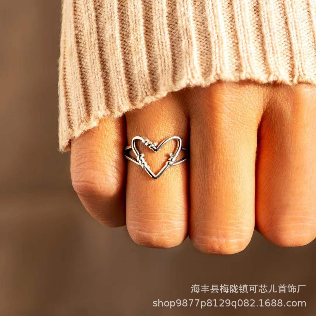 Kexin s925 sterling silver heart-shaped simple and fashionable ring, popular cold style, niche design, personalized cross-border wholesale