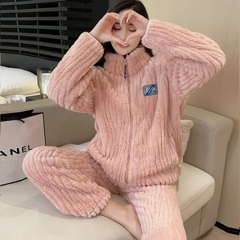 Pajama women's winter zippered long-sleeved long pants set for winter women 2024 New flannel winter home wear Application Scenario