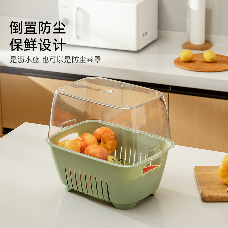 New double-layer transparent large-capacity factory fruit and vegetable draining basket, dust-proof, kitchen, home and living room for washing fruits and vegetables details Picture