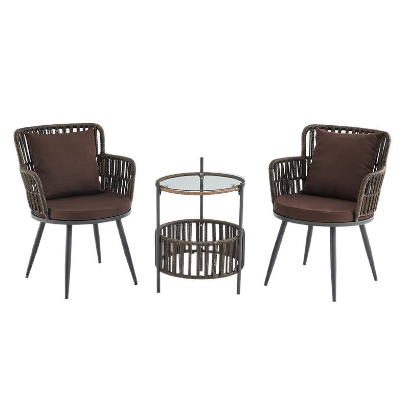 Outdoor table and chair, popular balcony rattan chair coffee table three-piece set, courtyard garden leisure rattan chair three-piece set, waterproof and sun-proof Application Scenario
