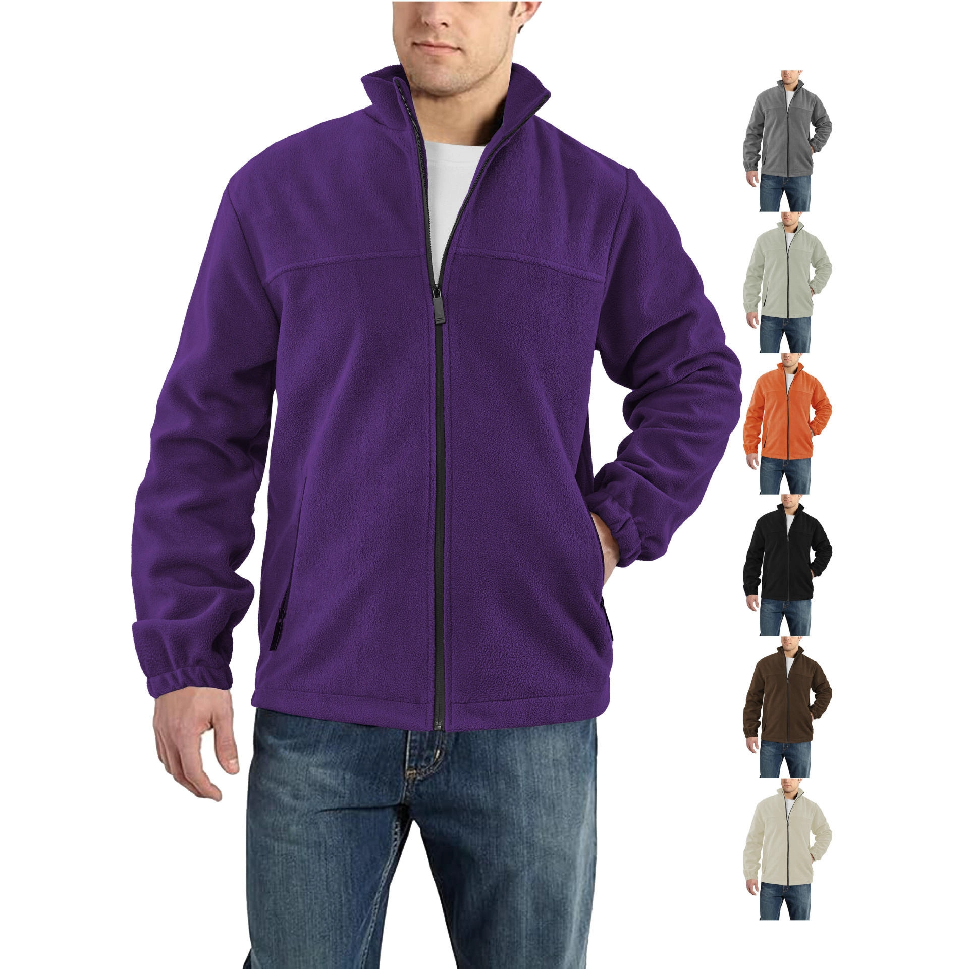 2025TEMU new European and American men's fleece fleece jacket, spring, autumn and winter outdoor zipper stand-up collar jacket top