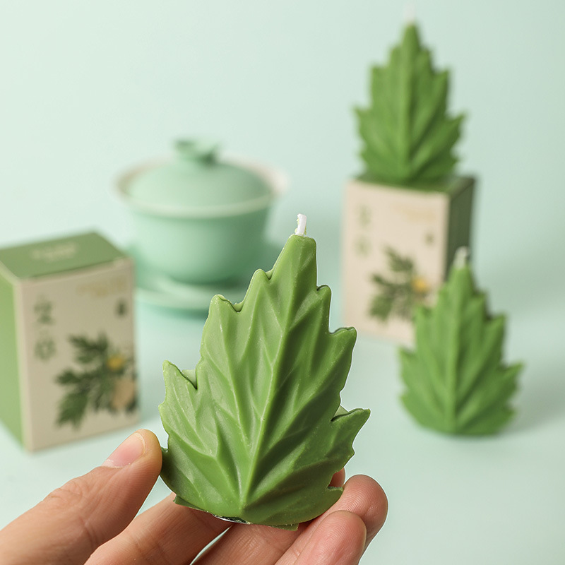 Festival candles, Dragon Boat Festival mugwort leaf-shaped cultural and creative aromatherapy candles, high-end design wax, atmosphere, aromatherapy wholesale souvenirs details Picture