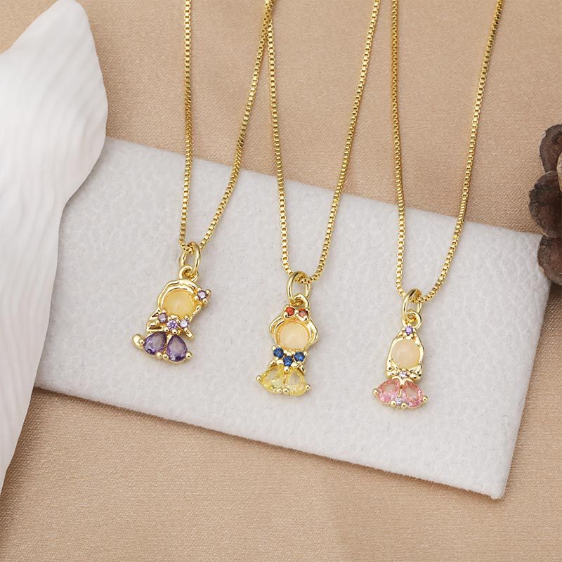 Copper-plated real gold color retention and zircon inlaid cartoon beauty pendant, diy bracelet and necklace accessory Application Scenario