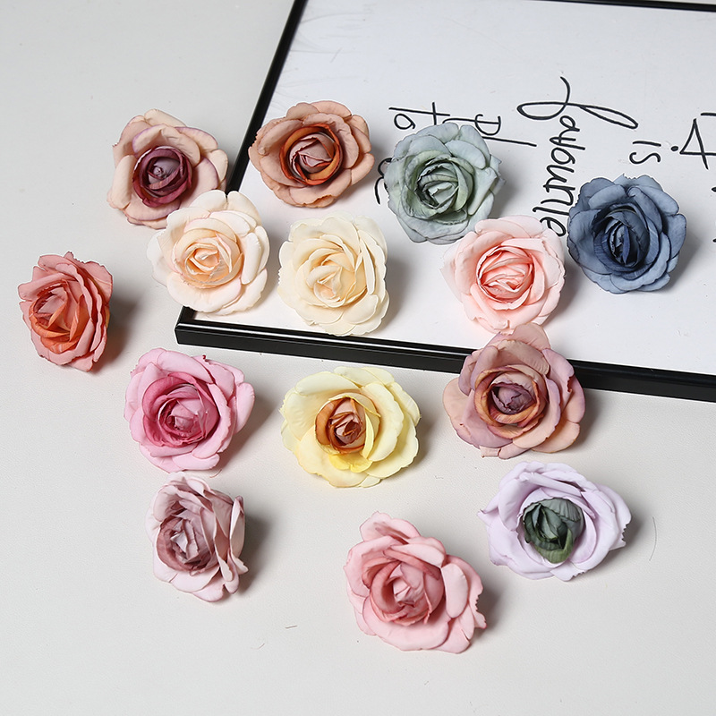 DIY handmade flower garland materials for simulated chocolate rose heads, wedding decoration, flower hairpin accessories, silk fabric, artificial flowers