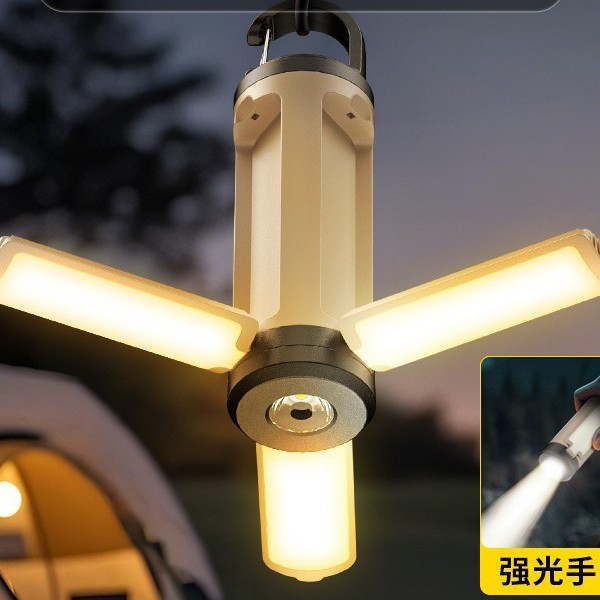 New cross-border portable hanging multi-functional camping lamp, 90° folding three-leaf lamp, outdoor emergency work lamp details Picture