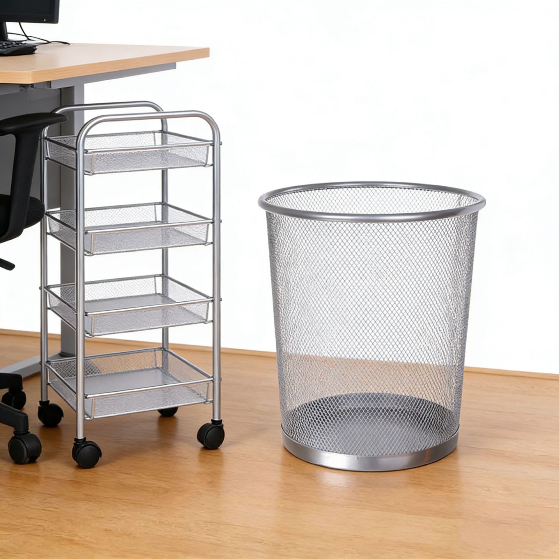 Metal hollowed-out household storage bucket, large capacity round garbage bin, ironwork kitchen storage bin trash can details Picture