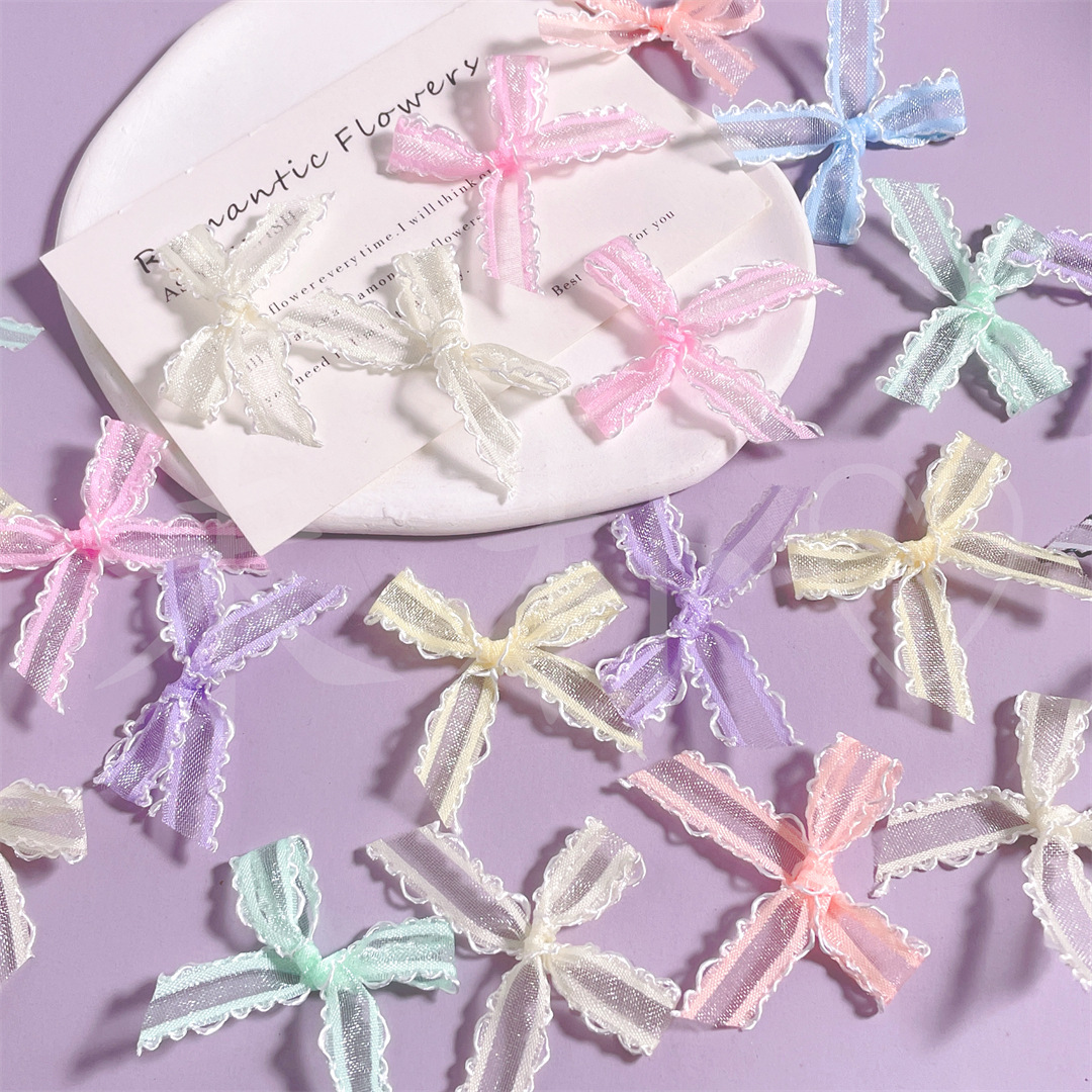 Double-stripe hooked wavy edge hand-tied bow fabric accessories, clothing, shoes, hats, socks and accessories DIY handmade materials details Picture