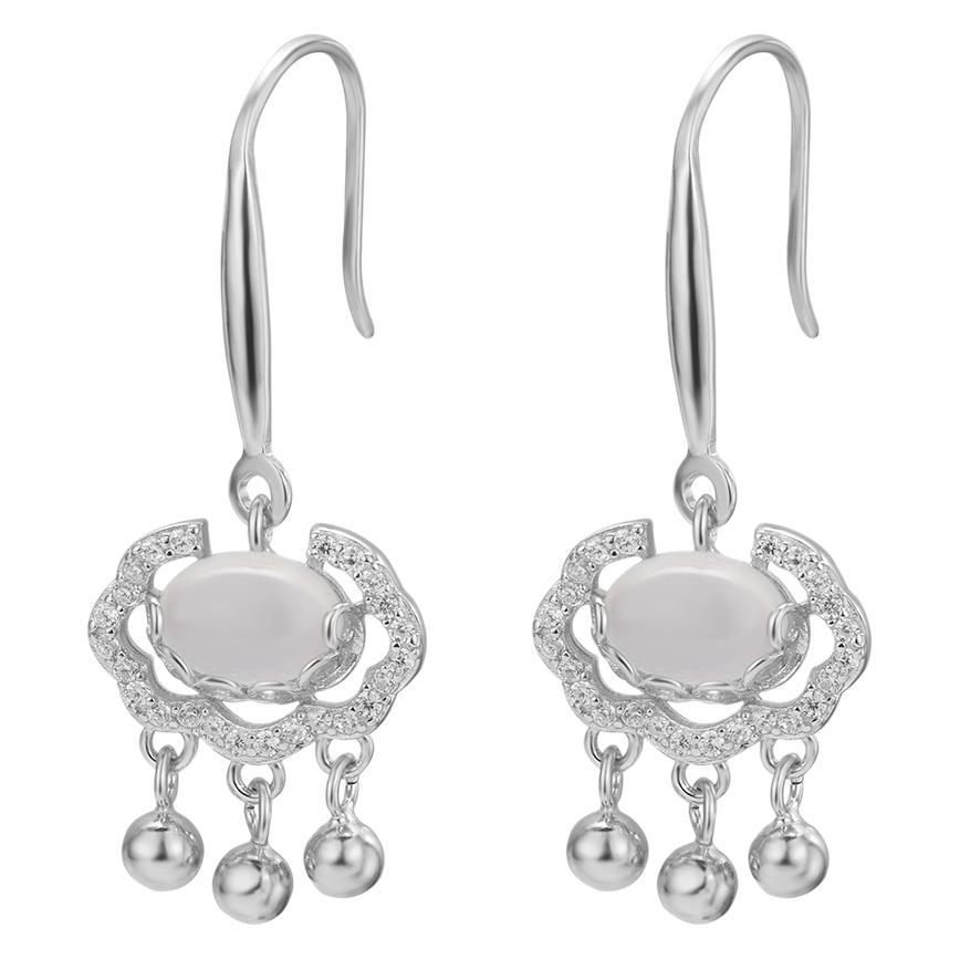 s925 Silver National Trend Auspicious Cloud Ruyi Peace Lock Ear Hook, inlaid with natural chalcedony, ethnic style design longevity lock earrings Item Picture