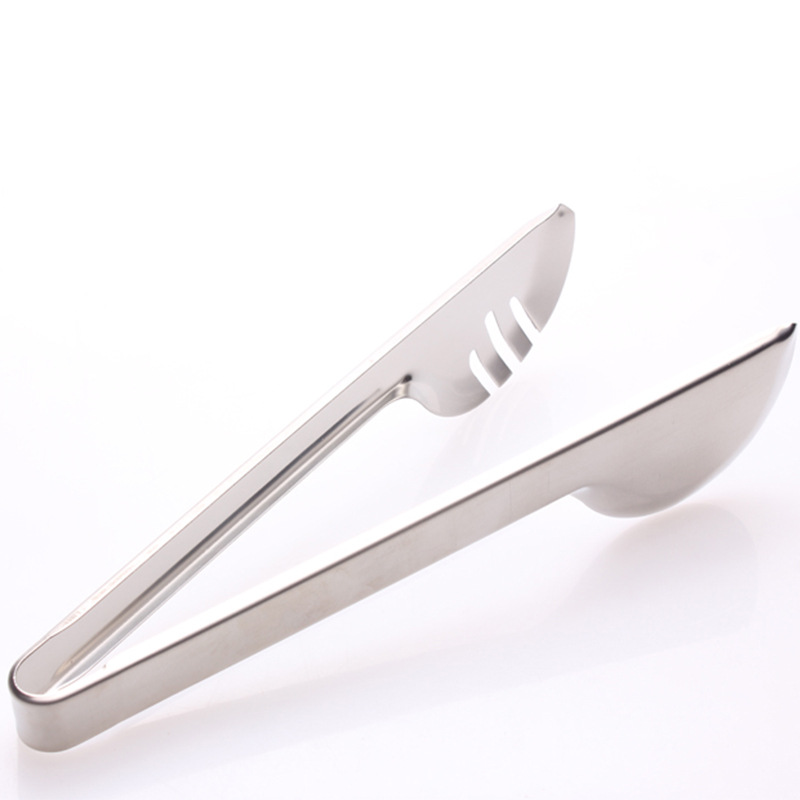 Wholesale of 08mm semi-round double-toothed food tongs, stainless steel barbecue tongs, bread tongs, steak tongs and kitchen small tools