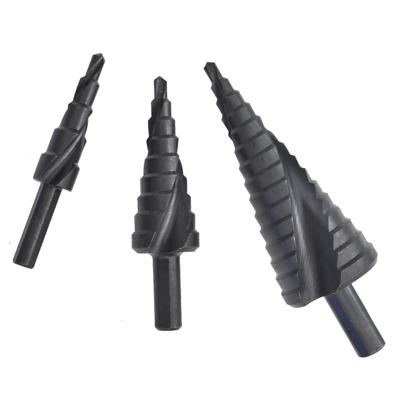 Cross-border spiral tower drill bit drilling, black nitrided step drill bit set wholesale, triangular handle reaming tool Application Scenario