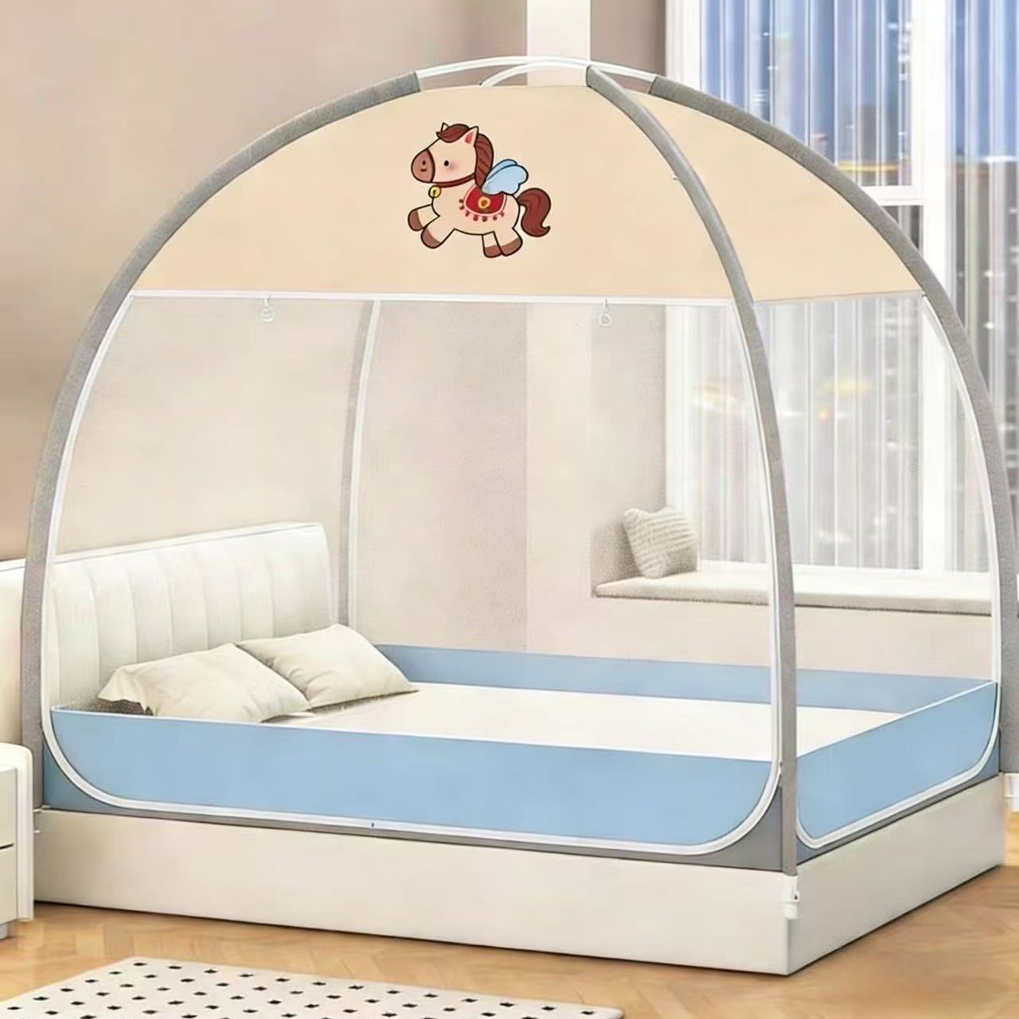 2026新款蒙古包卡通坐床蚊帐防蚊防摔立体宿舍单双人床免安装蚊帐