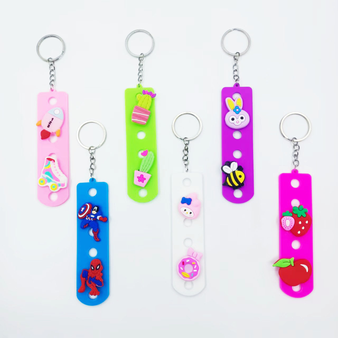 新款diy钥匙扣厂家洞洞钥匙扣卡通挂饰个性PVC钥匙板挂件装饰品配