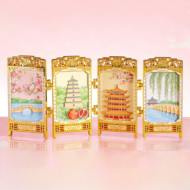 Suzhou metal screen refrigerator magnets, four-fold, Chinese city national trend cultural and creative gifts, customized refrigerator magnets Application Scenario