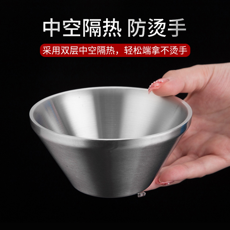 304 stainless steel Korean barbecue V-shaped bamboo hat bowl, double-layer children's rice bowl, golden salad bowl, shaved ramen bowl Application Scenario
