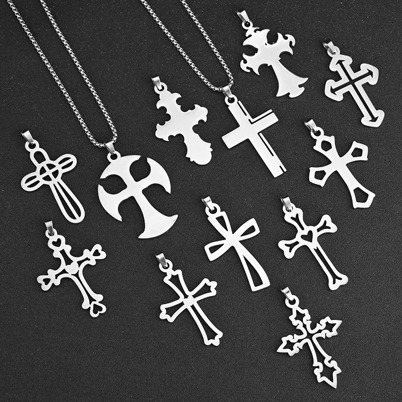 Half-price clearance sale of 36 types of stainless steel cross pendants and popular European and American men's jewelry necklaces from cross-border sources Specification image