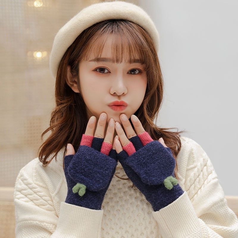 Wholesale of winter plush student gloves with fleece cover, warm and cute, half-finger-exposed, half-finger-exposed and half-finger-exposed cotton gloves Specification image