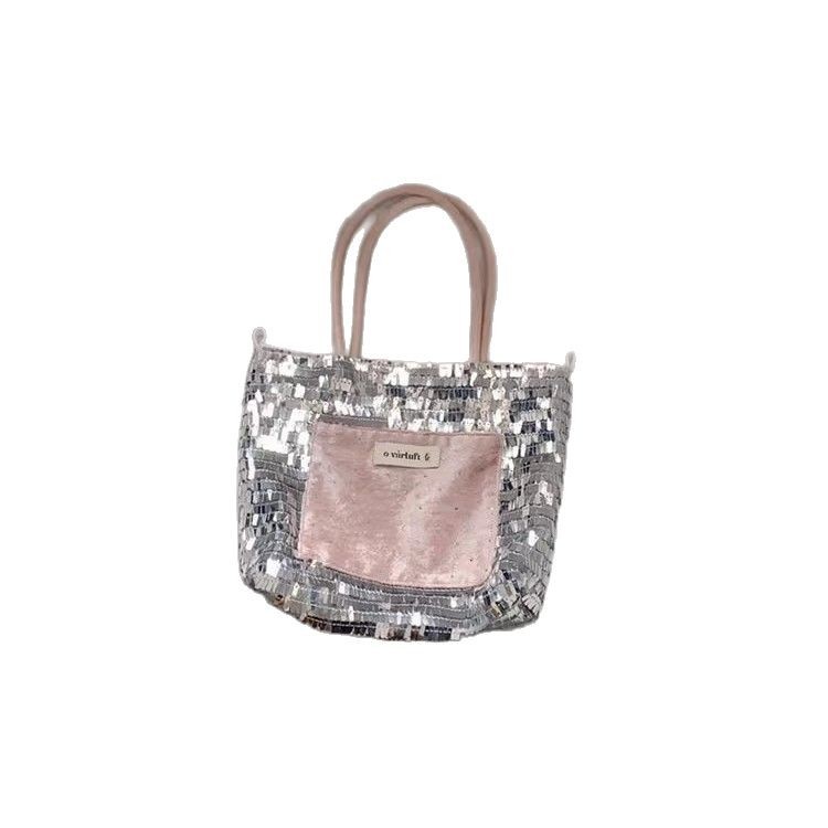Cross border mini wave light piece llevar bolso pequeño cuadrado bolso de lona de diseño de nicho premium sense bolso de hombro cruzado bolsa de viaje bolsa de mano bolsa de flecos bolsa de mujer bolsa de lentejuelas Item Picture