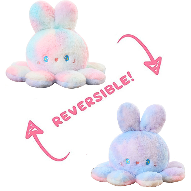 New cross-border double-sided octopus rabbit plush toy, cute tie-dyed and flipable rabbit doll pillow details Picture