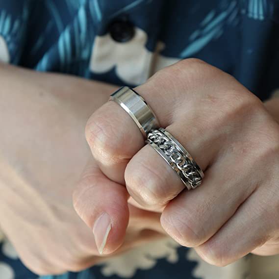 Amazon burst set 8mm negro europeo y americano hombres anillo de cadena de arena cepillado acabado mate titanio acero accesorios Application Scenario