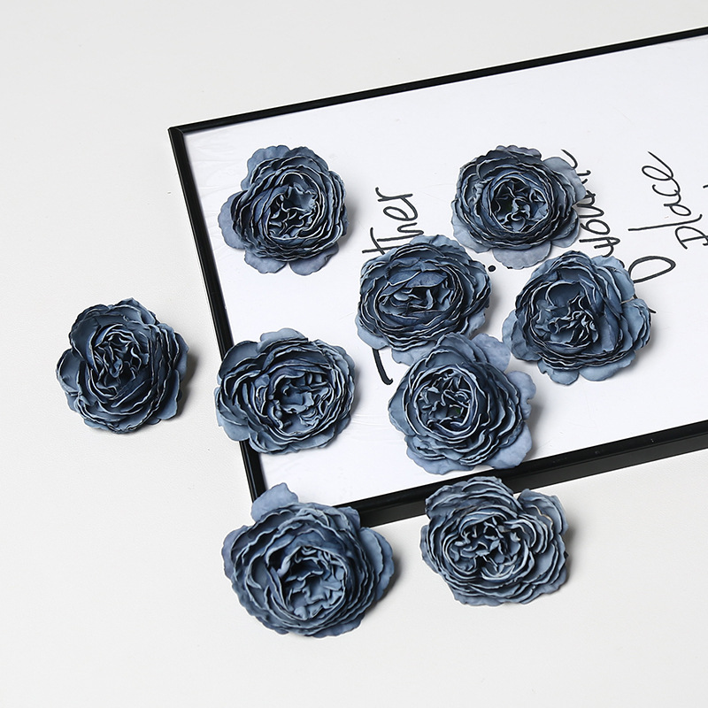 高级焦边牡丹仿真花头复古渐变多色手工DIY发饰胸花配件假花批发细节图