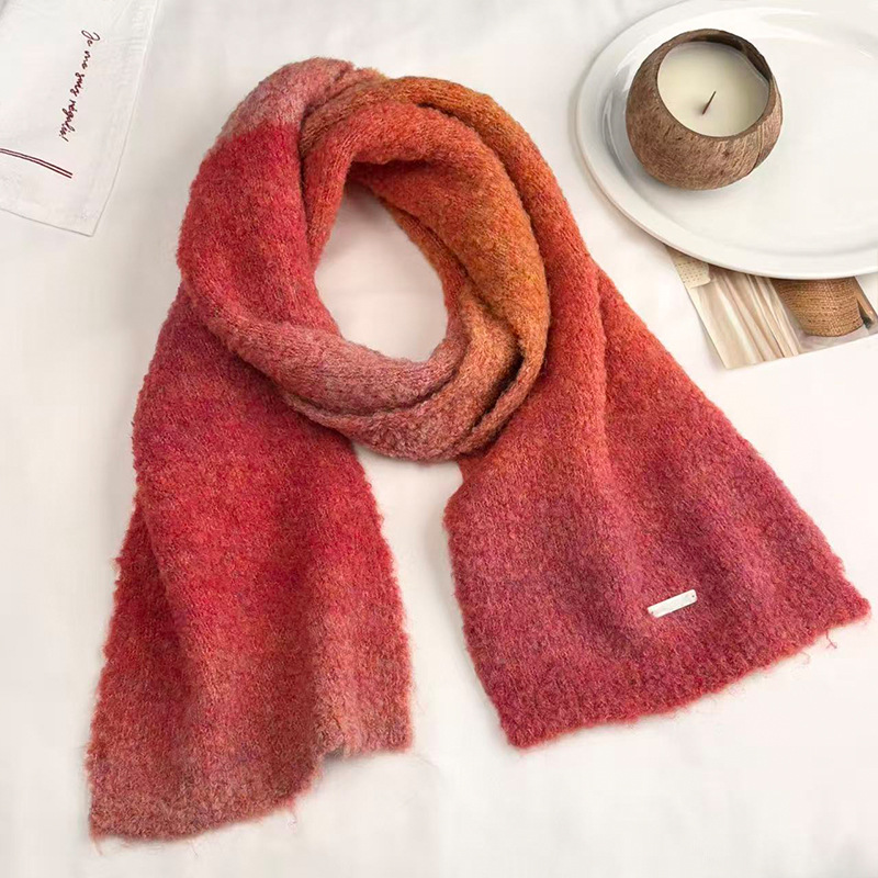 Korean-style color-blocking knitted wool scarf with gradient colors, versatile for autumn and winter, thickened looped gauze warm shawl, and a new women's scarf Application Scenario