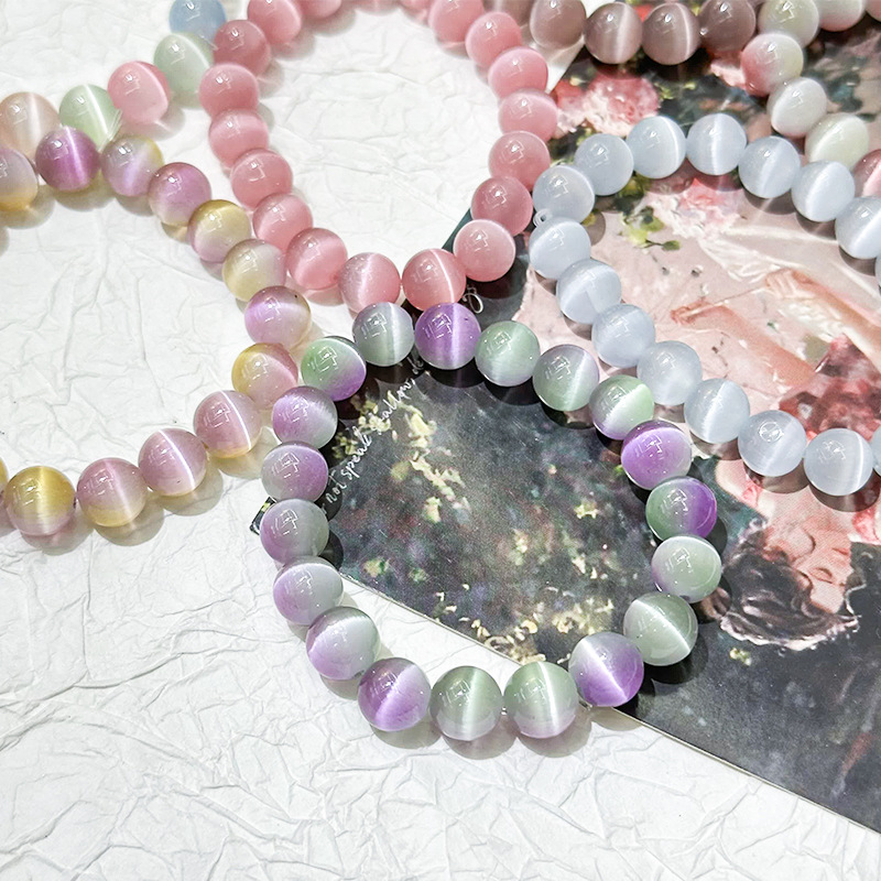 Colorful cat's eye stone cool plain ring bracelet sweet bracelet, niche design natural Little Red Book bestseller beaded bracelet details Picture