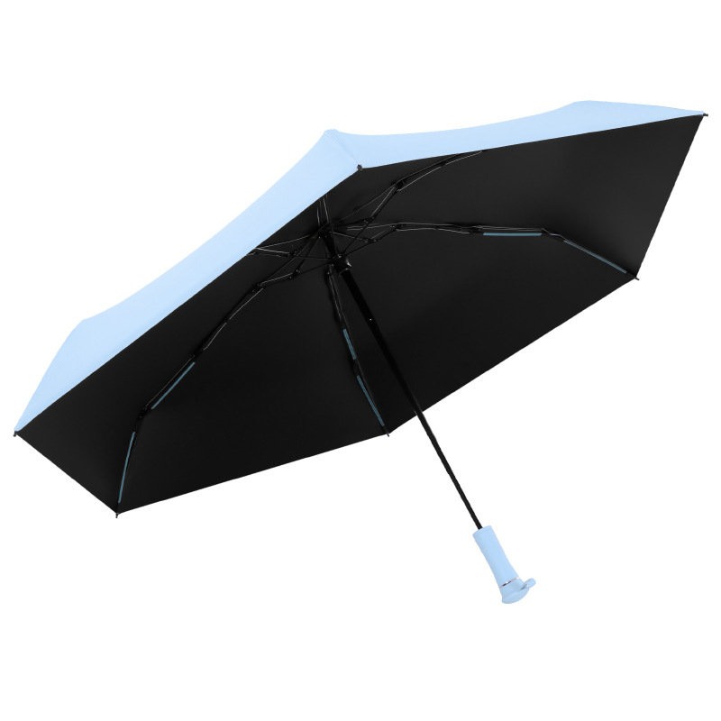 This ultra-light mini umbrella with a telescopic handle can be used in both sunny and rainy weather, providing sun protection and UV protection. It is a folding black rubber female sun shield Item Picture