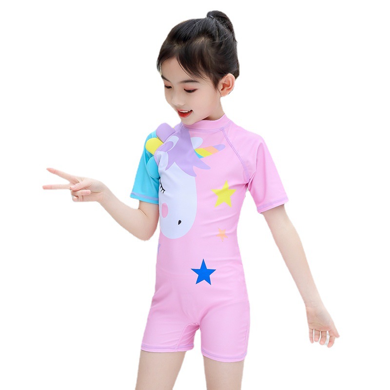New children's swimsuits, girls' one-piece flat-angle swimming swimsuits, Zhongda Keai Baby Korean version quick-drying swimsuits wholesale Item Picture