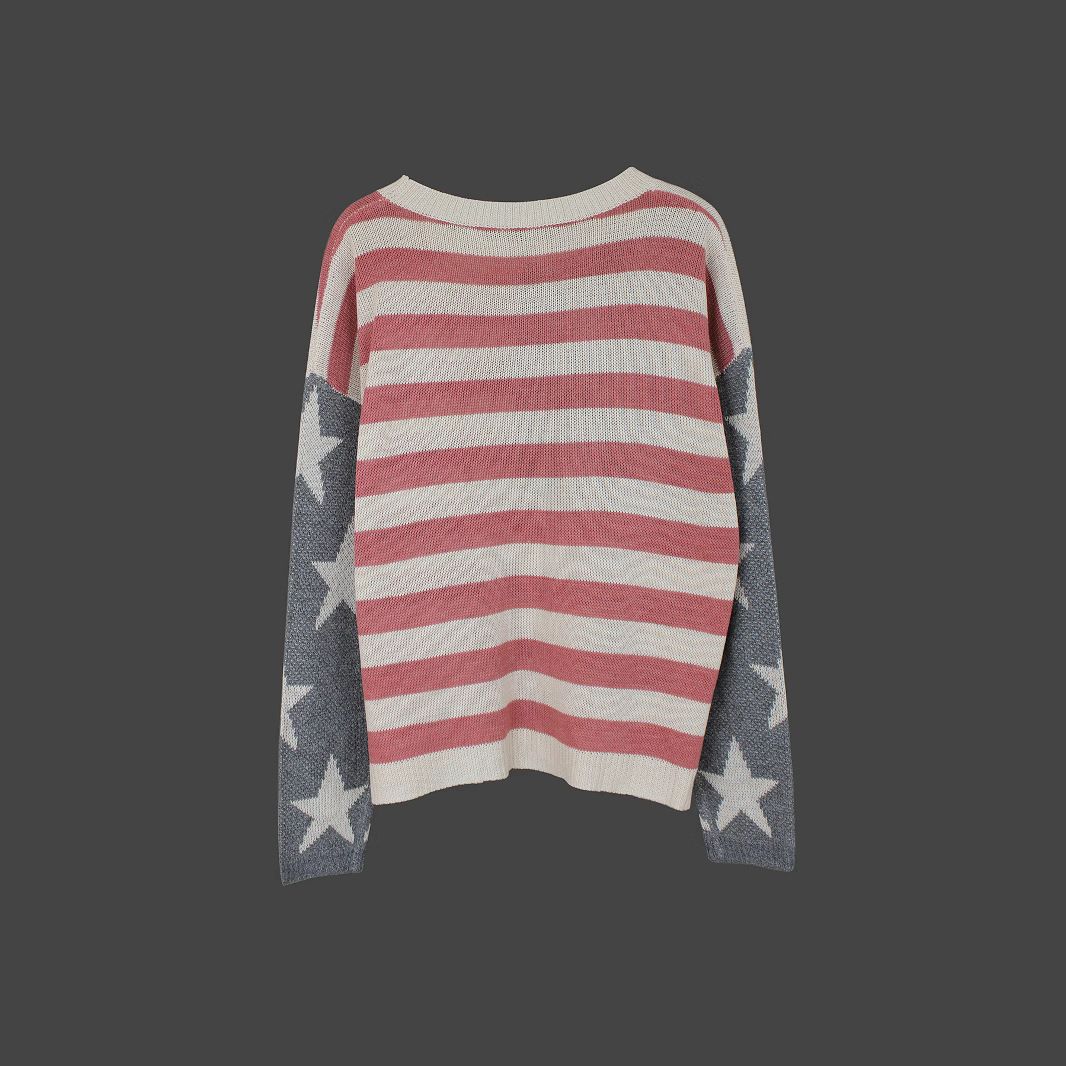 Foreign trade cross-border Amazon source manufacturer sweaters, women's knitted sweaters, American flag long-sleeved tops, spring and summer Specification image