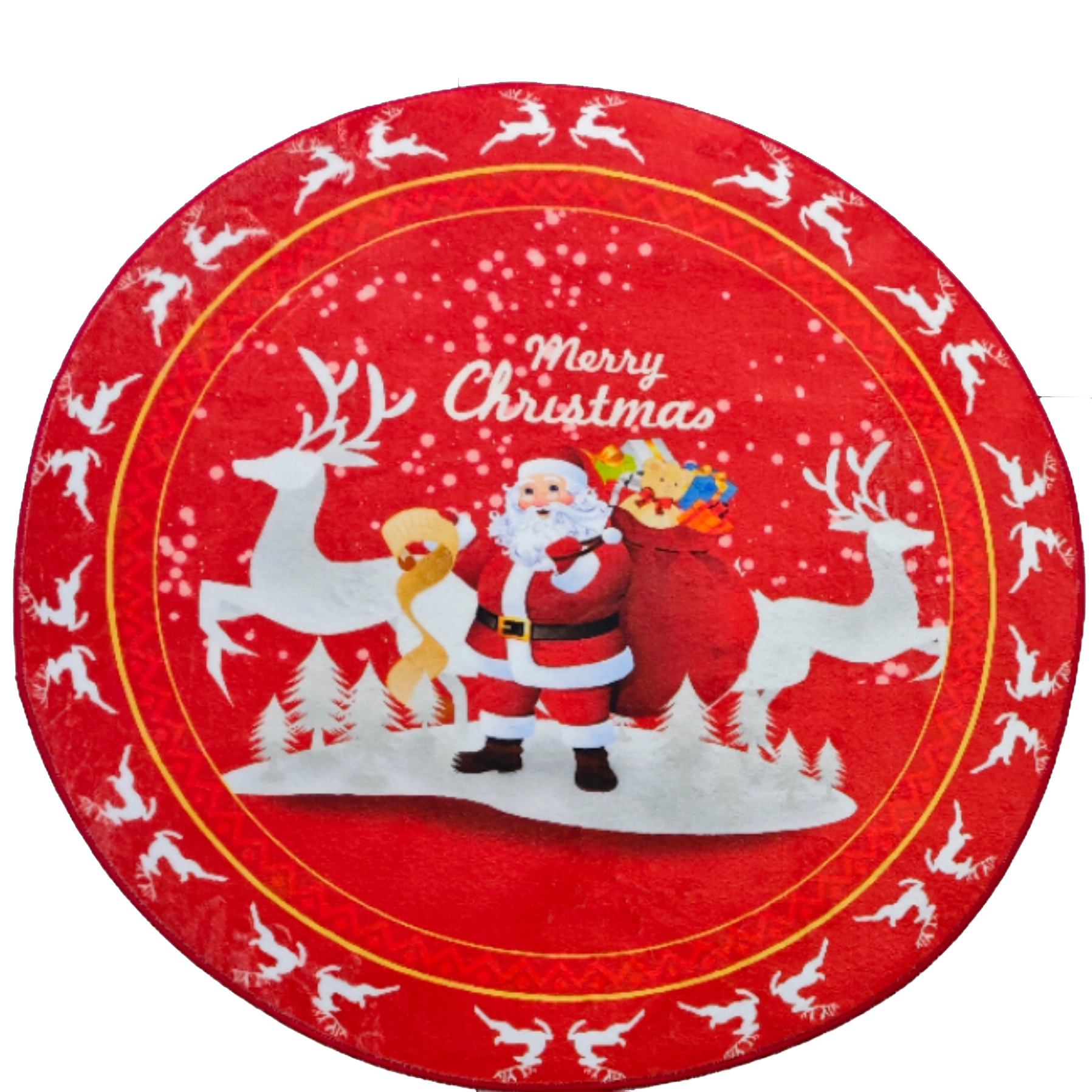 仿羊绒圣诞老人圣诞快乐地毯客厅地毯地垫防滑柔软可洗大圆形