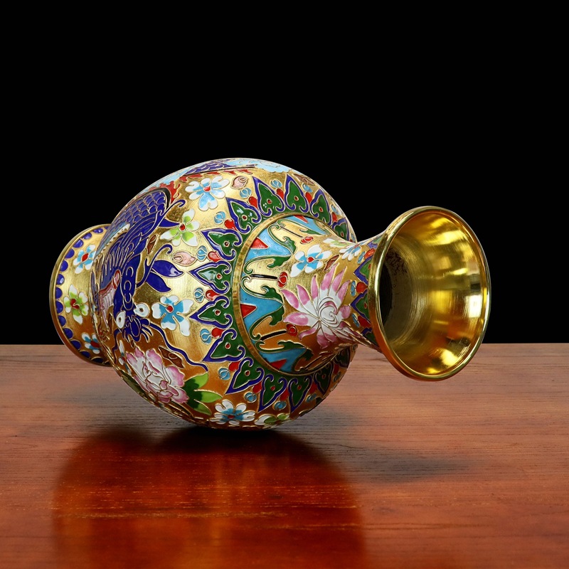 Fine workmanship Beijing Jingtai Blue Vase, gift, cloisonne enamel filigree silver blue, 15-inch dragon and Phoenix Zhou ware Lei vase Specification image
