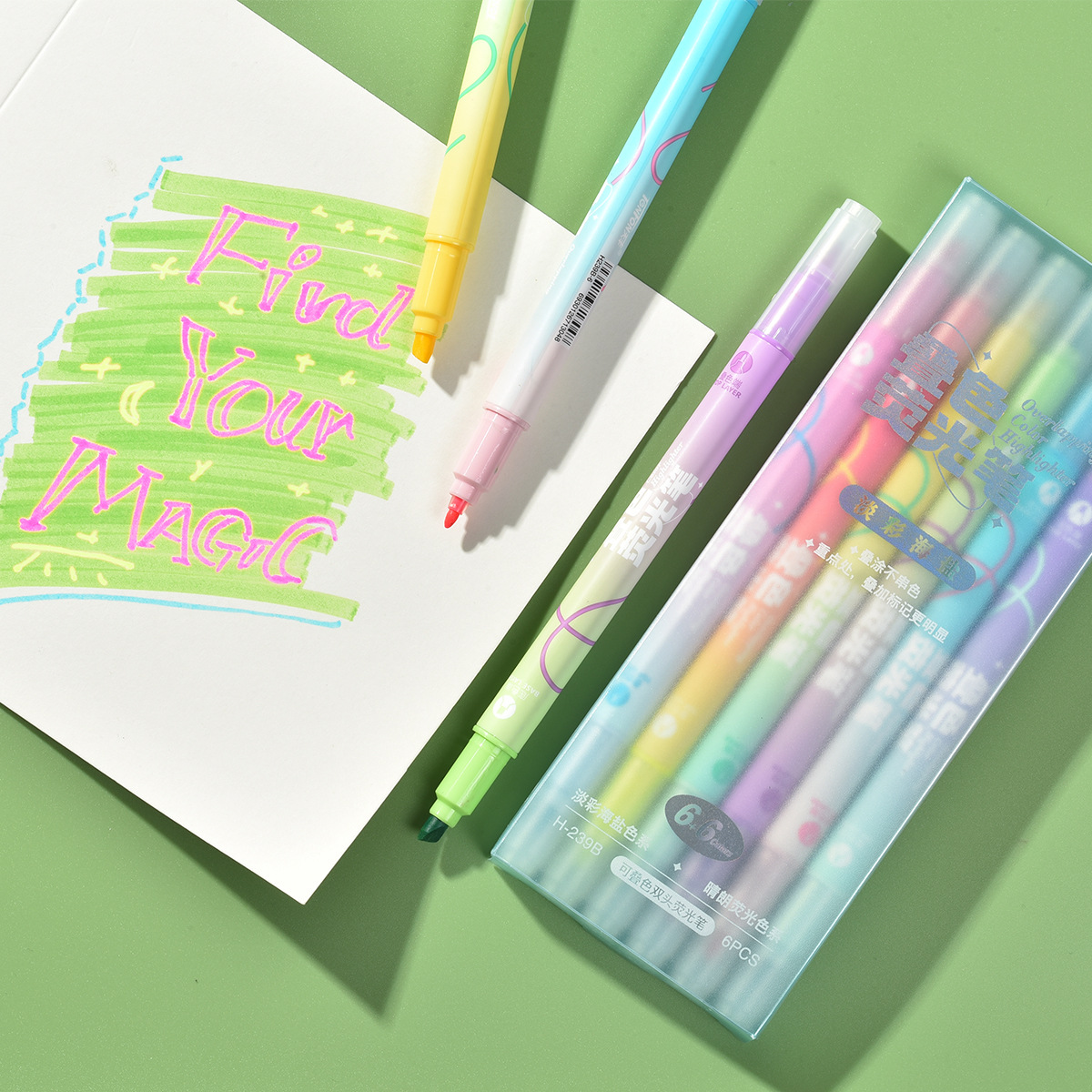 Tianfeng 239B Multi-color double-headed highlighter pen, key point marking pen, note-taking and journal-making pen, multi-color fluorescent pen Application Scenario