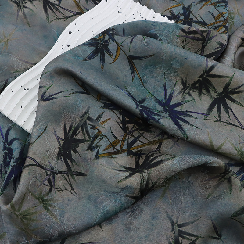 Hot-selling full-silk jacquard cloud gauze double-sided printed silk bamboo traditional Chinese style cheongsam dress fabric in stock details Picture