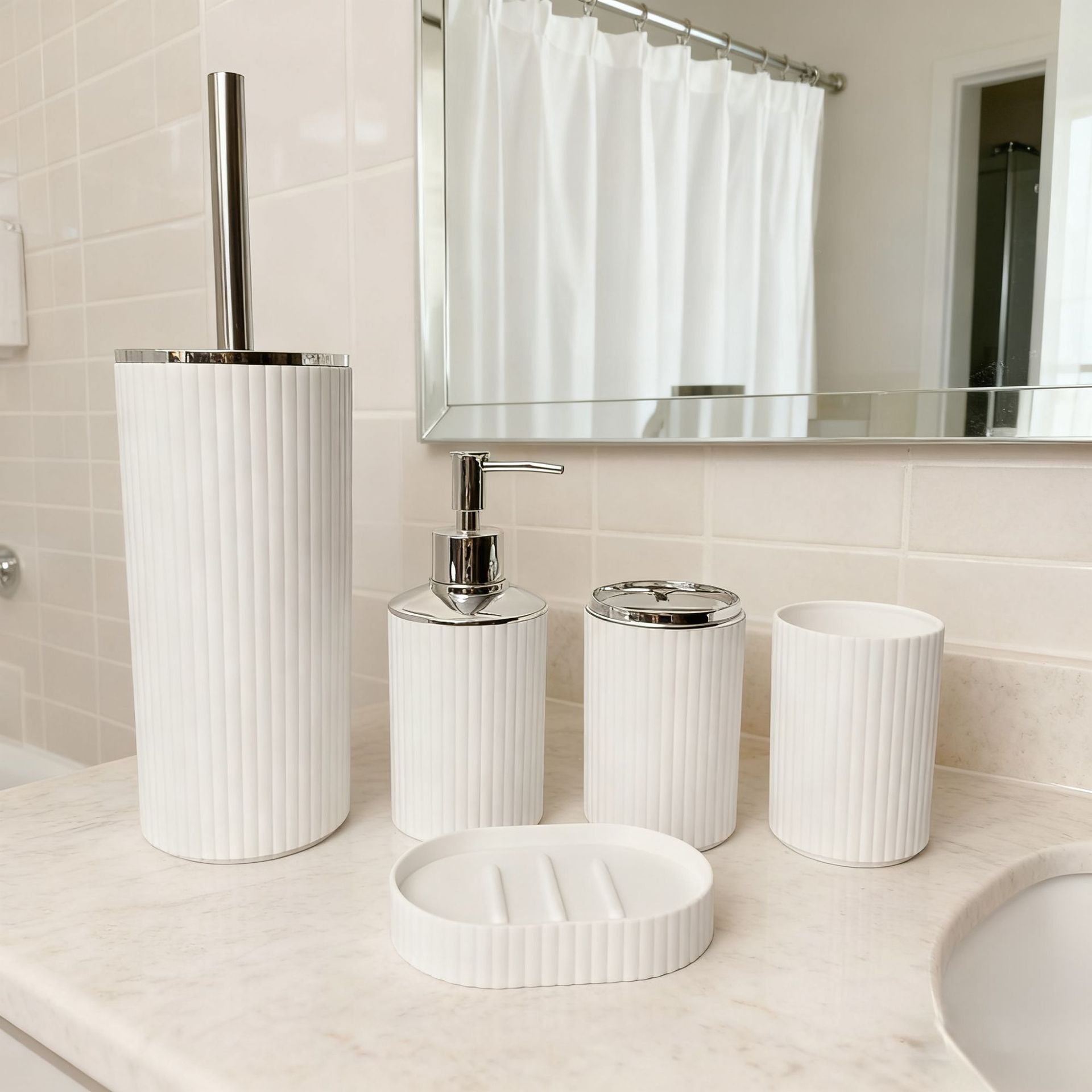Bathroom hotel 5-piece set of toiletries and cleaning supplies, toilet brush, lotion bottle, cup, hotel kit factory direct sales Specification image
