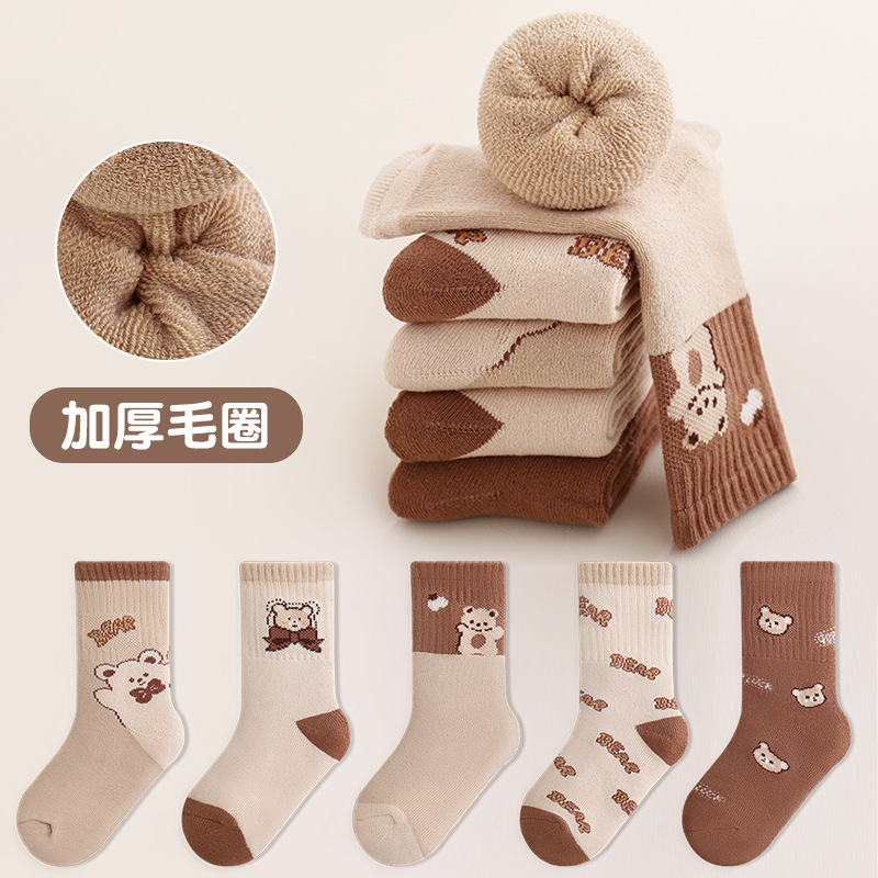 Children's socks, thickened for autumn and winter, boys' and girls' socks, cartoon extended mid-calf cotton socks, warm loop children's socks wholesale, 1-12 years old medium and large children's socks Specification image