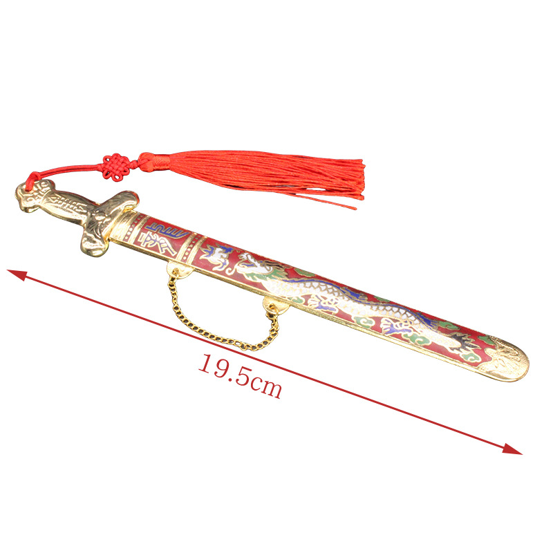 Beijing Cloisonne vintage goods are being exported back to the cultural and recreational collection machine. Copper body enamel dragon pattern tassel sword Item Picture