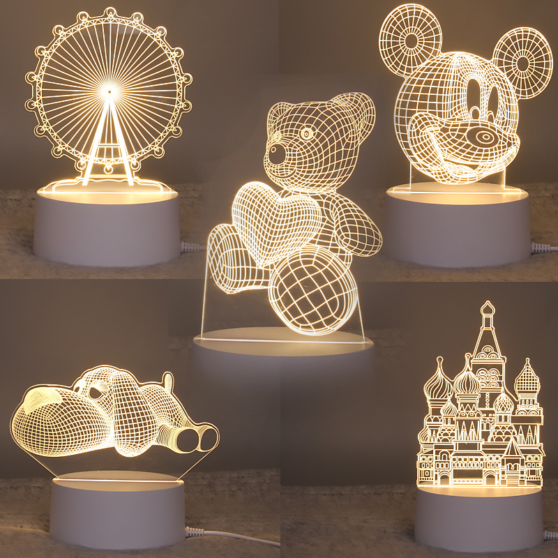 跨境亚马孙亚克力台灯3d小夜灯USB充电七彩触摸广告礼品16色遥控