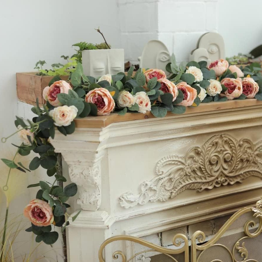 亚马逊爆款仿真花玫瑰藤条适合家居户外装饰节庆场景布置婚庆绿植