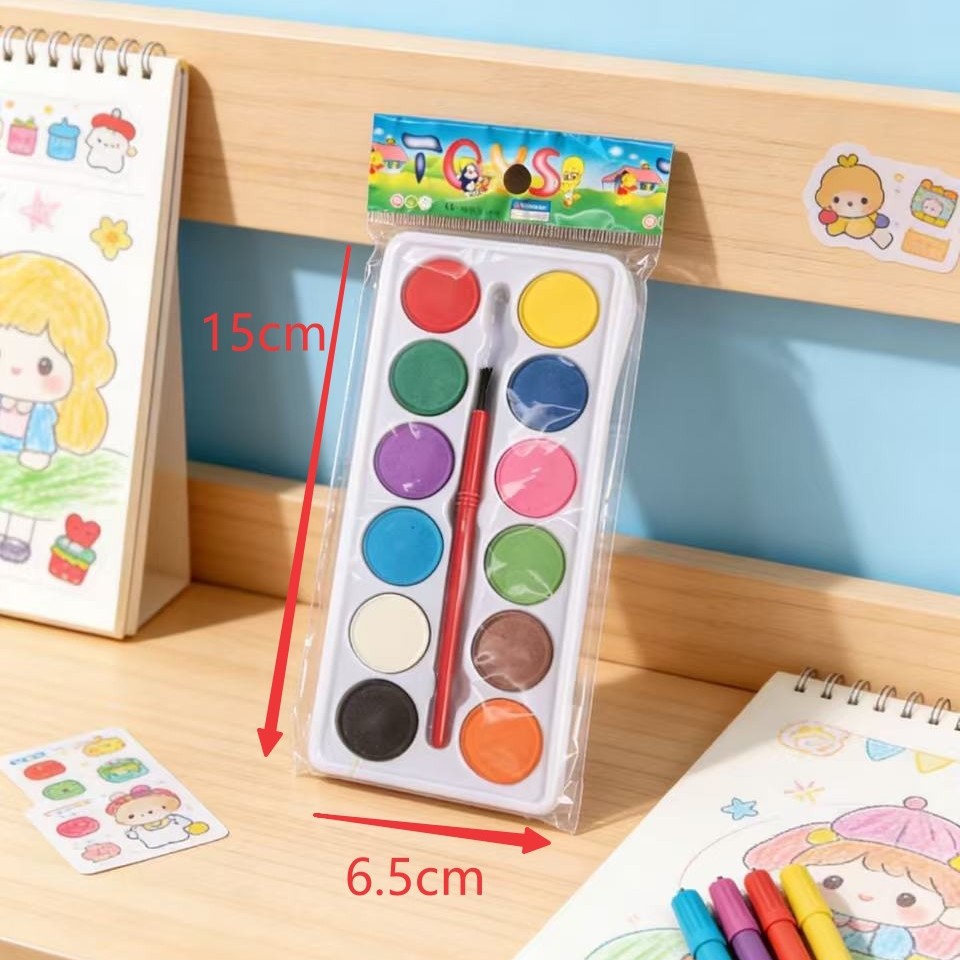 Cross-border best-selling 12-color solid powder compact, bubble shell watercolor paint, student sketching and painting paint, washable paint details Picture