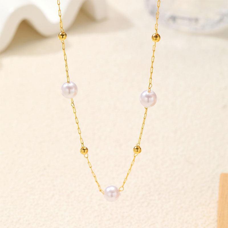 A popular cross-border pearl-like necklace for women in Europe and America, featuring a simple, fashionable and cold style. It is a metal ball necklace accessory for women in summer Specification drawing