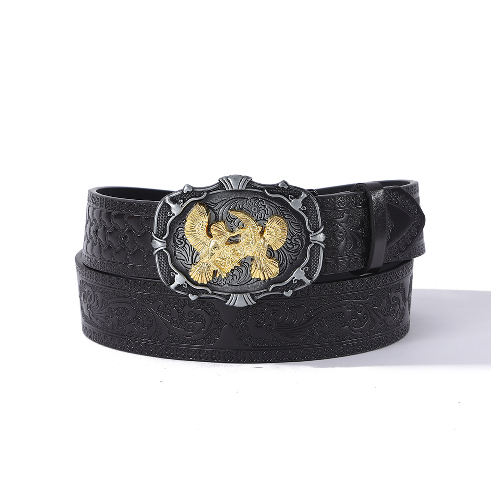 Embossed three-dimensional buckle fashionable and trendy outfit, high-end denim belt accessory, individual retro style belt Specification image