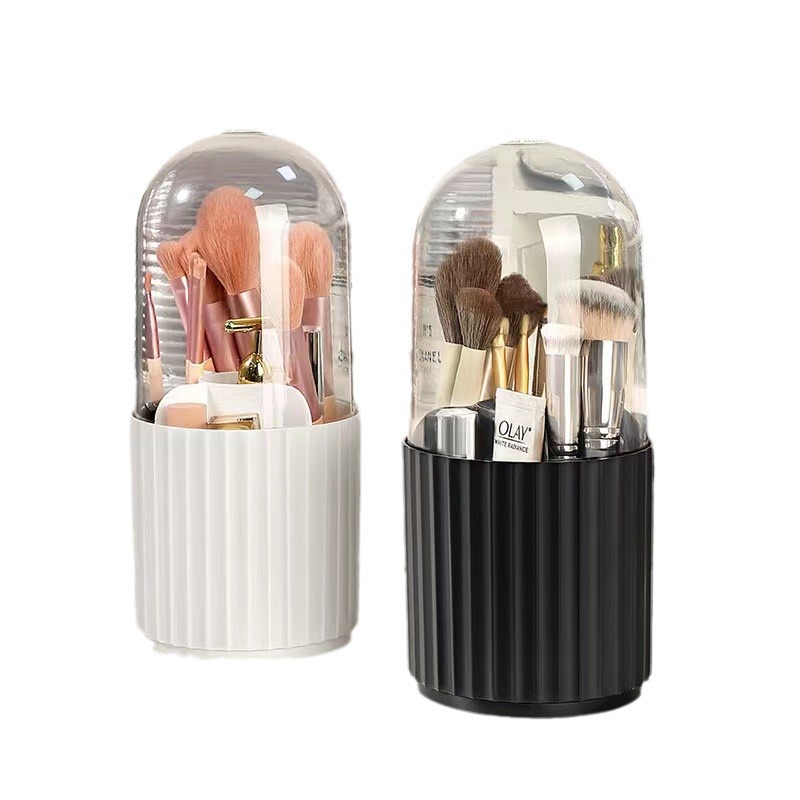 Vertical line makeup brush storage cylinder, rotating dust-proof desktop, lipstick loose powder, dressing table shelf, cosmetics storage box Item Picture