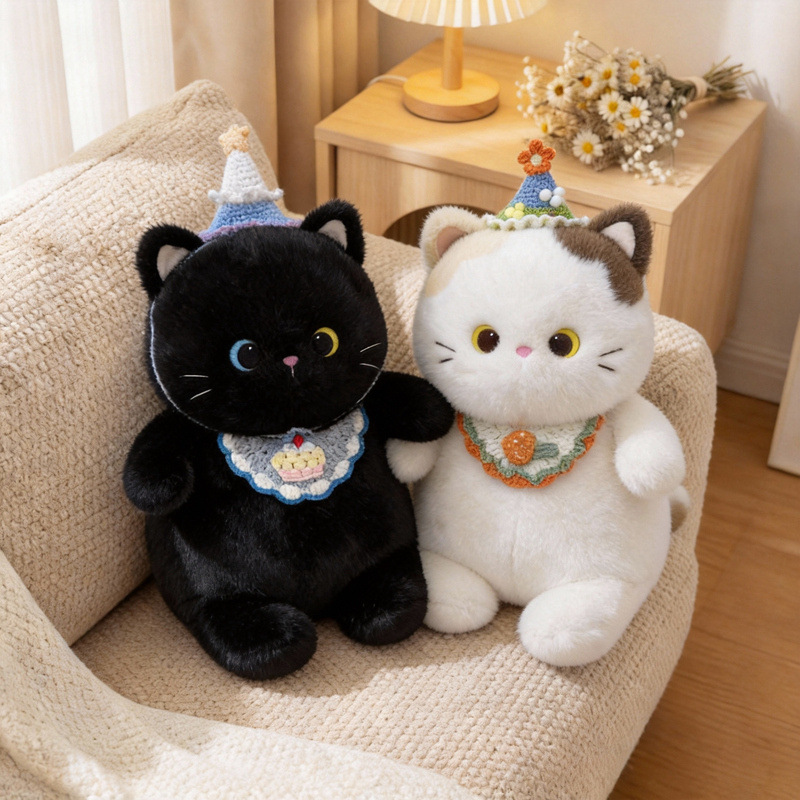 Chan Baobao's new cat plush toy cartoon animal series, black cat companion plush toy pillow, is cute and adorable Specification image