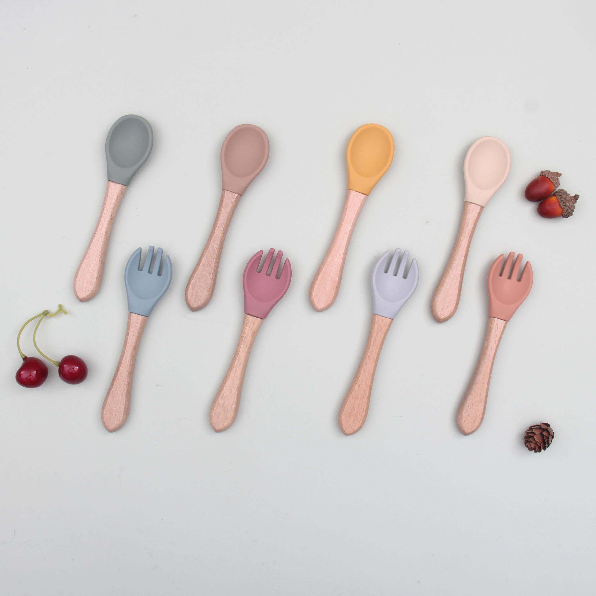 亚马逊跨境电商食品级婴儿宝宝喂养餐具儿童叉吃饭训练叉勺套装